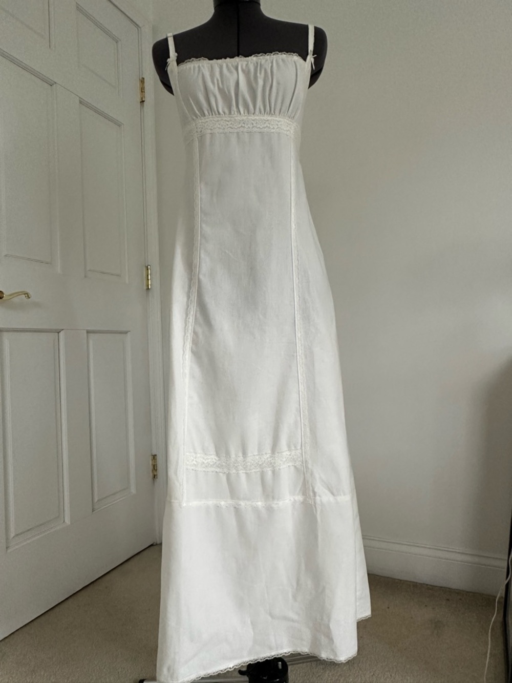 UNIF White Maxi Slip Dress with Lace Insets